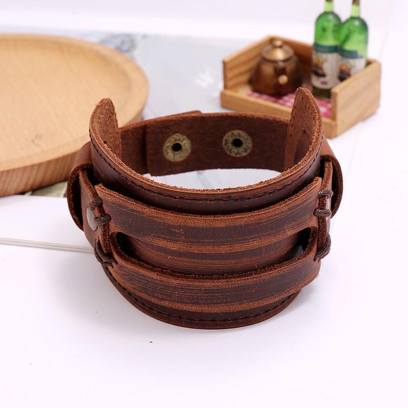 Mens Vintage Punk Leather Bracelet Handmade Multi-Layer Geometric Cuff Biker Style Jewelry Accessories