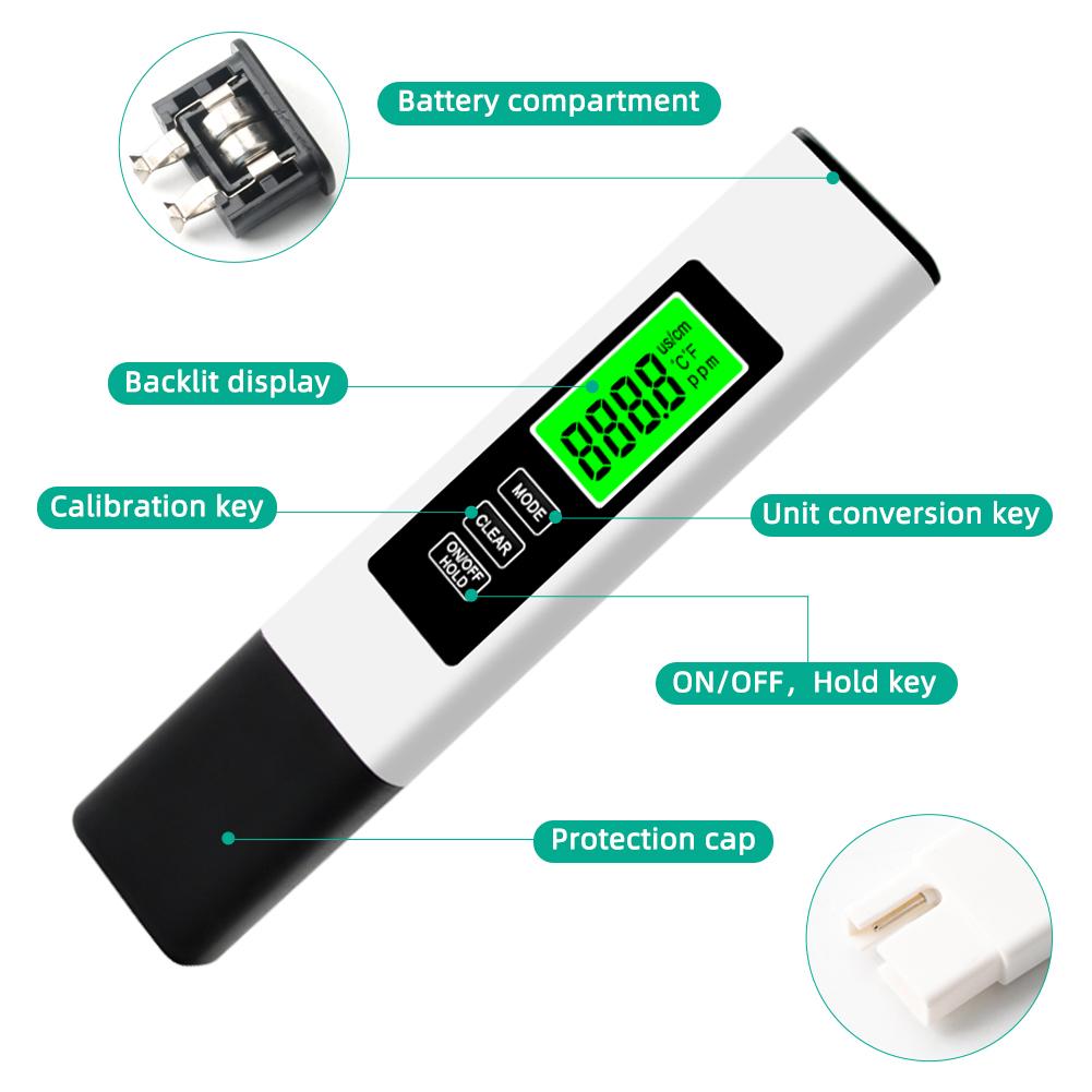 4 in 1 Digital Water Tester TDS Meter 0-9990 PPM Water Quality Tester Pen Backlit LCD Display for Pools Drinking Water Aquariums
