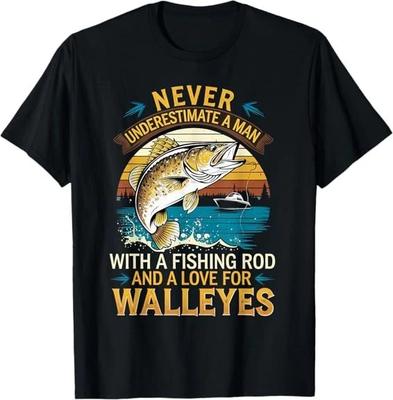 Angler Fisherman Never Underestimate A Man Walleye Fishing Tee T-Shirt S-3XL