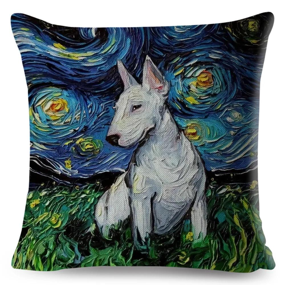 Both Sided Starry Sky Dog Cushion Cover Decor Oil Painting Cartoon Pet Animal Pillow Case for Sofa Home  Linen Pillowcase