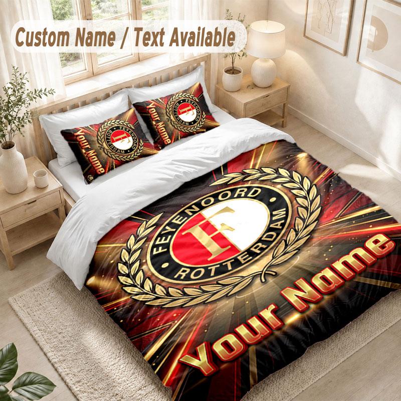 Custom Name Bedding Set 3 PiecesFeyenoord Print Duvet Cover + 2 Pillowcases Soft Bed Decor
