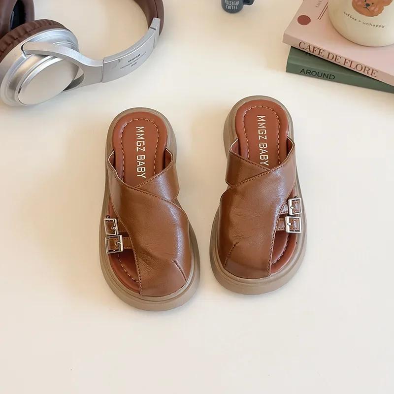 2025 Summer New Children Roman Sandals for Girls Fashion Korean Style Soft Bottom Anti-slippery Versatile Casual Beach Shoes