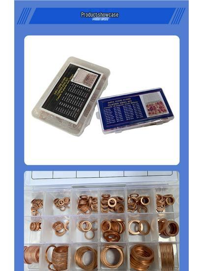 Red Copper Ring Gasket Repair Kit - Auto Parts Toolbox with Flat Gaskets
