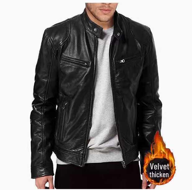 

Мужская зимняя облегающая куртка из искусственной кожи с воротником-стойкой и бархатной подкладкой 5XL чёрный