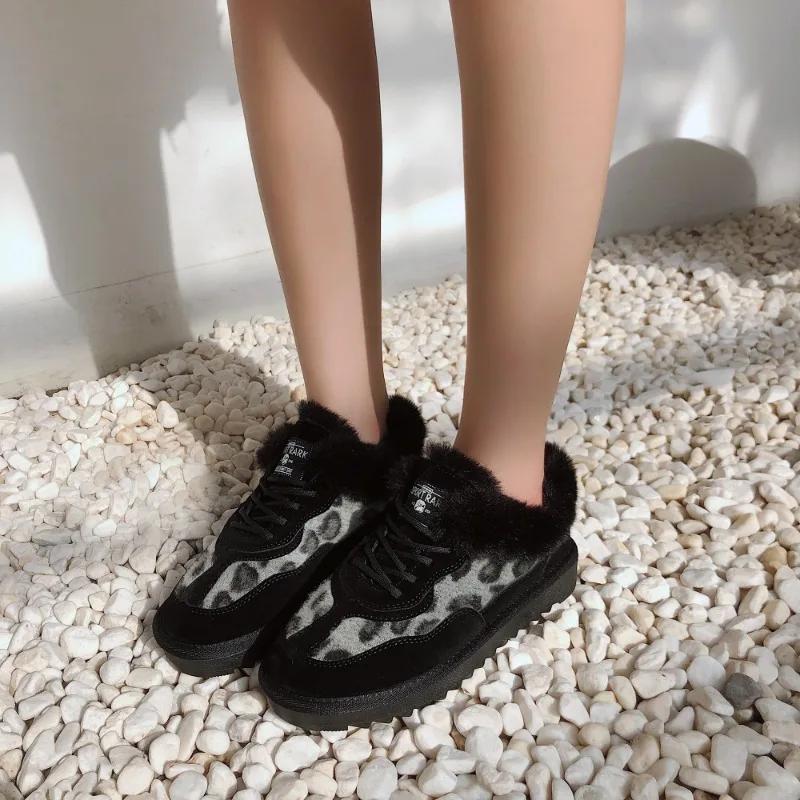 Fashion Flats Women Fur Shallow Ankle Boots Winter New Fashion Leopard Print Short Plush Warm Women Shoes 2025 Trend Cozy Non Slip Boots