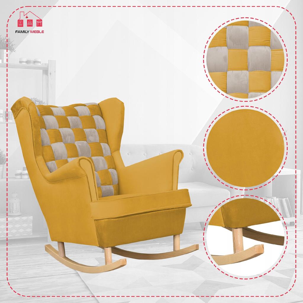 Carol Duo Family Furniture Yellow-gray Checkerboard Rocking Chair Comfortable