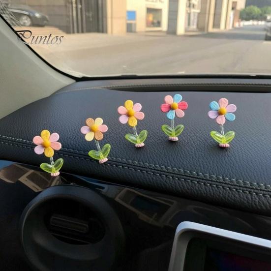 Small Car Dashboard Figurine Spring Wobbly Flower Ornament, Shaking Head Sunflower Interior Decor, Cute Decorations for Rearview Mirror And