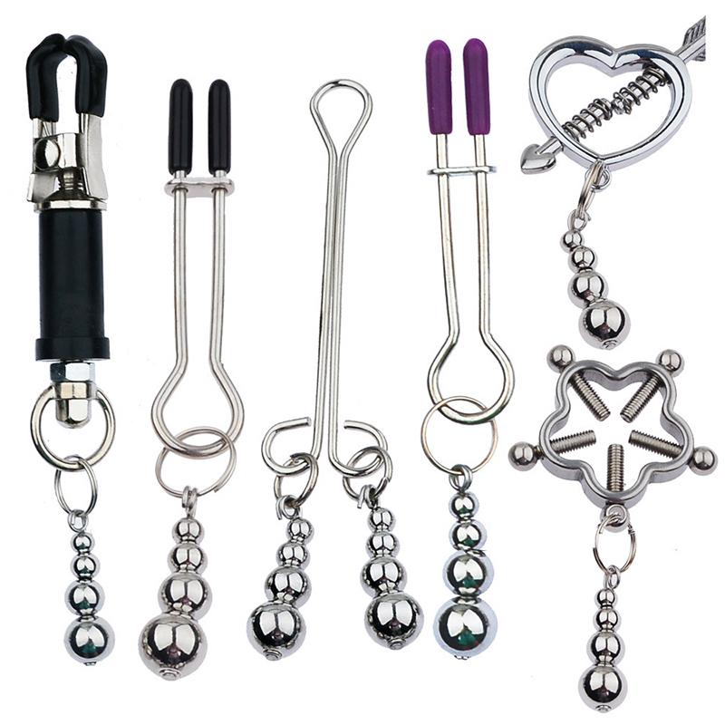 2 Pcs Adjustable Metal Breast Spring Clamps for Couples Bondage Adult Game Nipple Stimulator Role-Playing Restraint Accessories