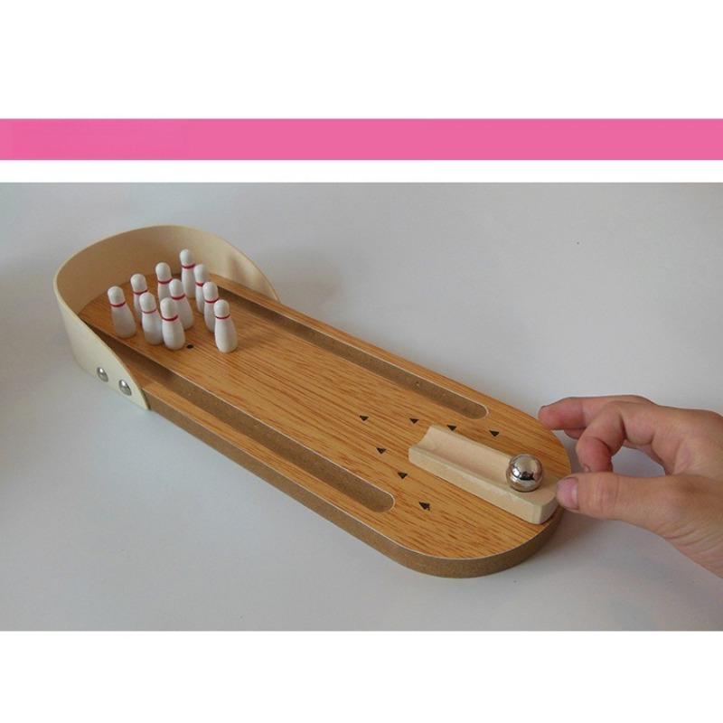 1SET Mini Bowling Table Games Wooden Children's Educational Innovative Toys Solid Wood Parent-Child Fun Balls