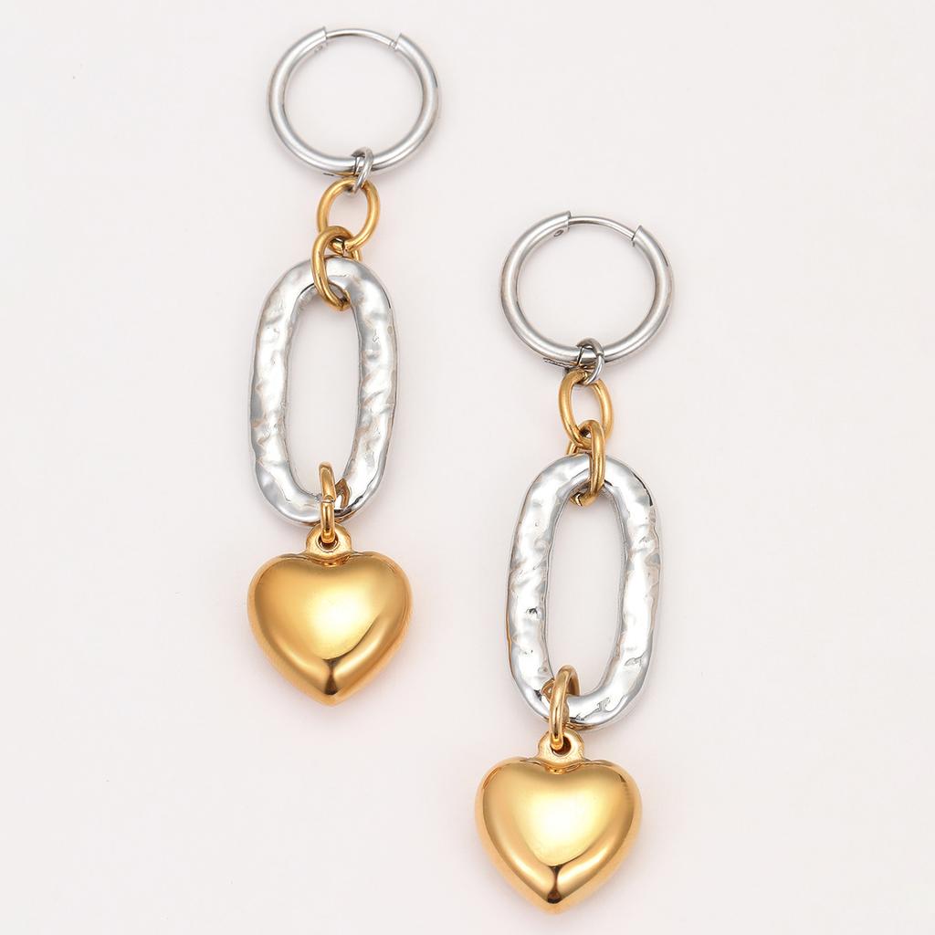 GEMCHIC Women's Two-Tone Heart Drop Earrings, Stainless Steel Gold Plated Geometric Dangle Jewelry