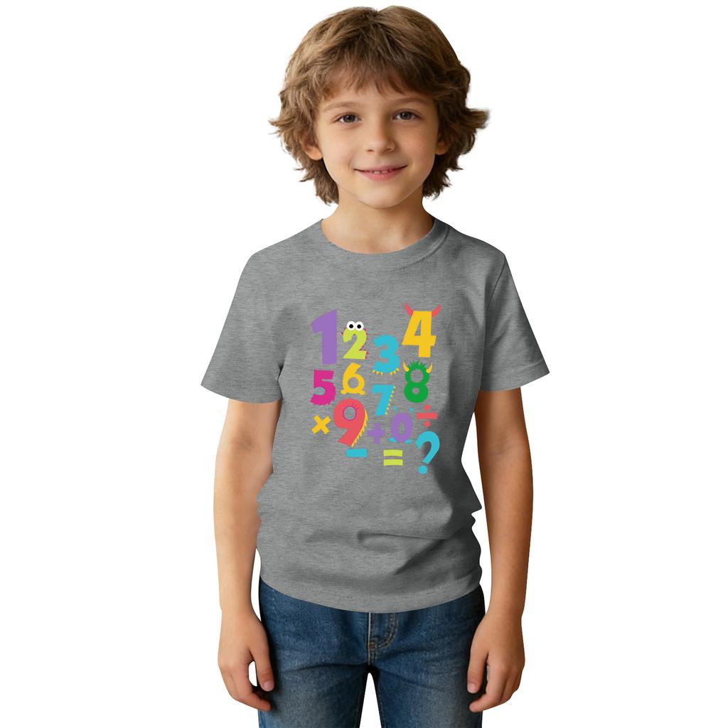 Fashionable Round Neck Short Sleeve Work Clothes Printed Tops For KID Summer Tops