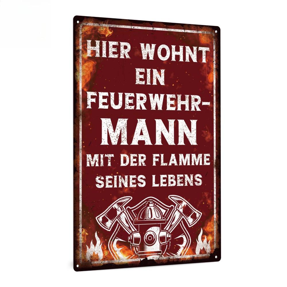 

Vintage Fire Brigade Metal Tin Sign - German Text, Retro Wall Art Decor with Fire Truck & Helicopter Design, 7.9 x 11.8 Inches 20x30cm（7.8x11.8inch）
