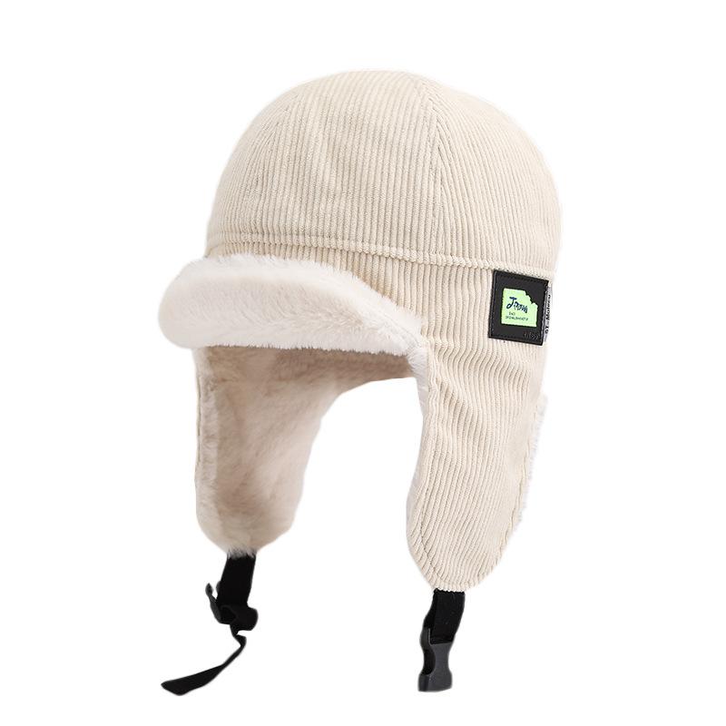 Corduroy Retro Khaki Trapper Hat, Plus Velvet Thickened Warm Hat