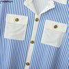 INCERUN Summer Men Lapel Short Sleeve Striped Print Patchwork Button Up Casual Crop Shirts