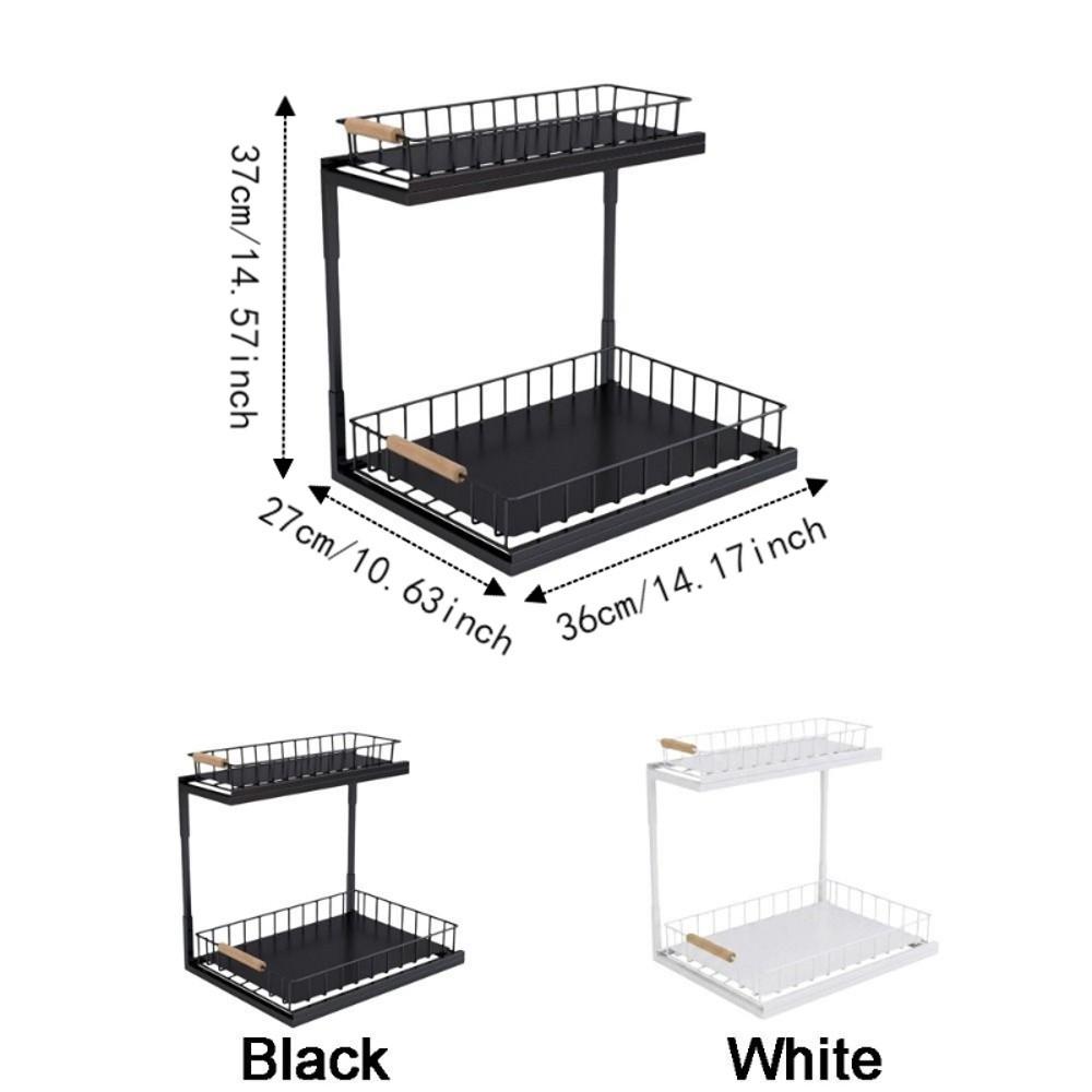 Large Capacity 2-Tier Under Sink Organizer Carbon Steel Slide Out Cabinet Storage Shelf  Bathroom