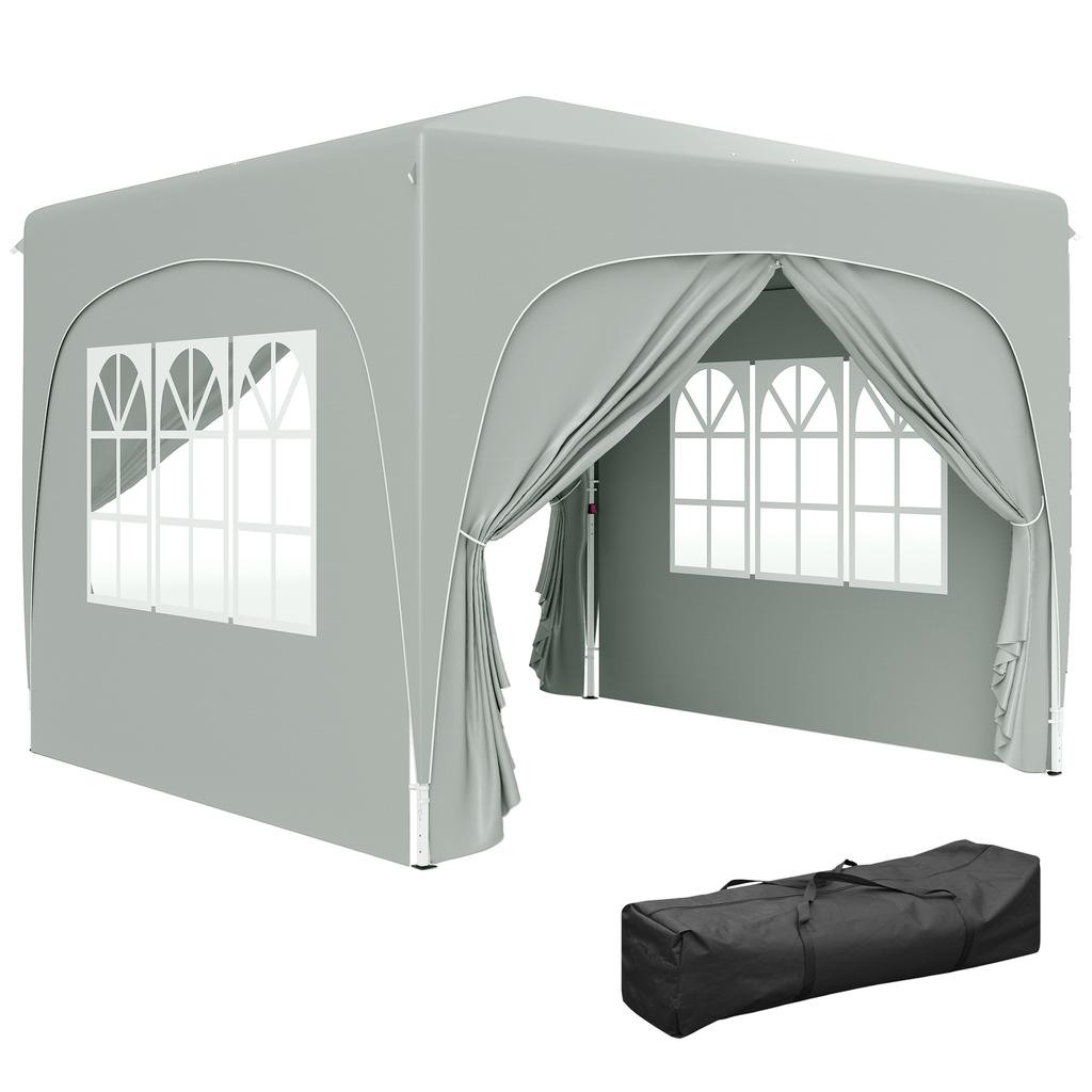 3 X 3m Pop-Up Gazebo Shelter, with Accessories - Light Grey