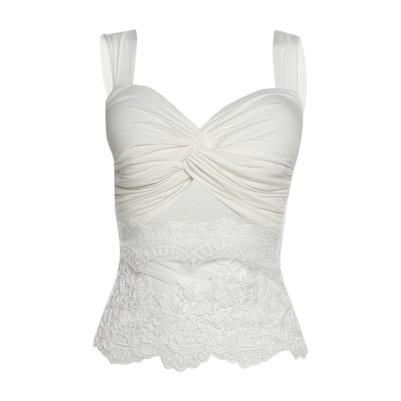 

# Sisjuly# French style Elegant Kinked Lace Stitching Perspective Cami Lace-up Long dress Set Women Summer White sling(K25L71318) L