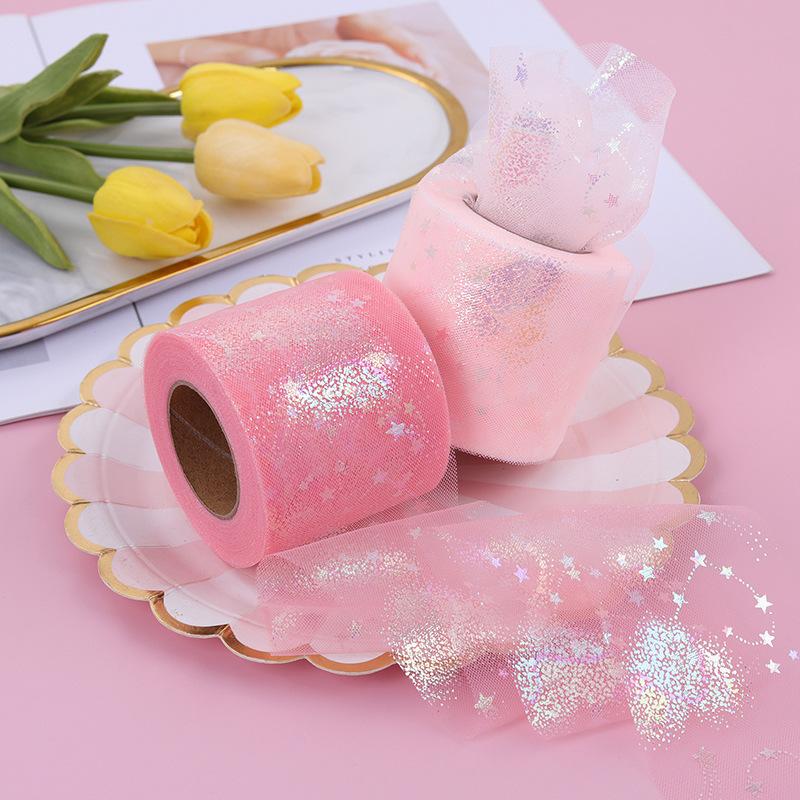 Rainbow Love Heart Tulle Ribbon for Crafts Gift Diy Package Wrap Decorative Ribbons Love Stars Lace Christmas Decor