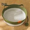 Cesta de corda trançada para gatos, cama de gato trançada à mão, tapete arranhador interativo para gatos com bola de brincar para gatos e filhotes de coelho dentro de casa