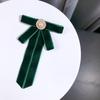 Velvet Bow Tie Brooch Solid Color Fabric Pearl Crystal Laprl Pin Shirt Dress Cravat Vintage Jewelry For Women Accessories