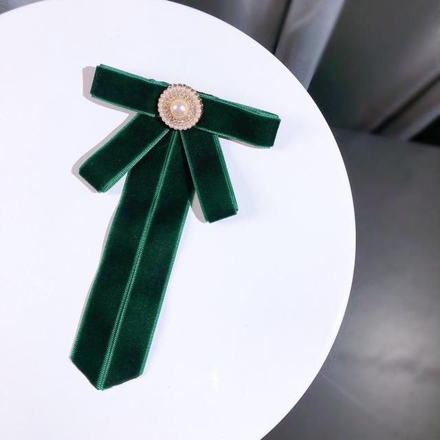 Velvet Bow Tie Brooch Solid Color Fabric Pearl Crystal Laprl Pin Shirt Dress Cravat Vintage Jewelry For Women Accessories
