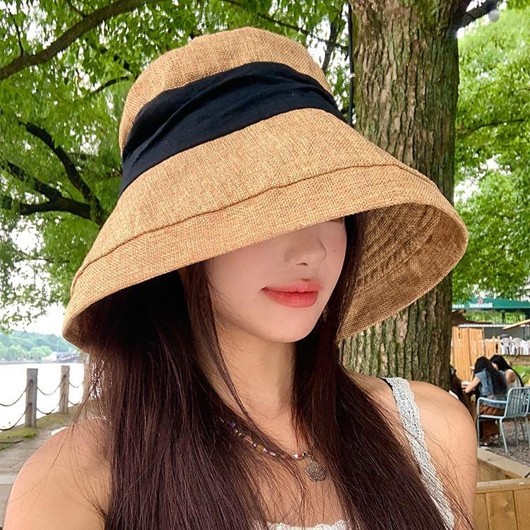 Summer Bucket Hat Breathable Fisherman Hat Women's Outdoor Travel Large Eaves UV Rolled Edge Folding Visor