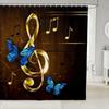 Music Shower Curtain,Black And White Music Notes Bathroom Shower Curtains Polyester Fabric Fashion Gray Bathroom Set With Hooks