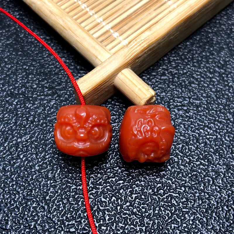 Red Agate Waking Lion Walnut Dragon Bead Carved Wenwan DIY Bracelet Accessories
