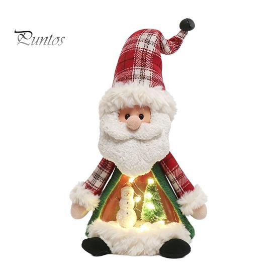 Plush Santa Claus Figurines Lighted Christmas Doll Decoration, Cute Claus/Snowman/Reindeer Figurine with Table Decorations Warm LED Light for Tabletop