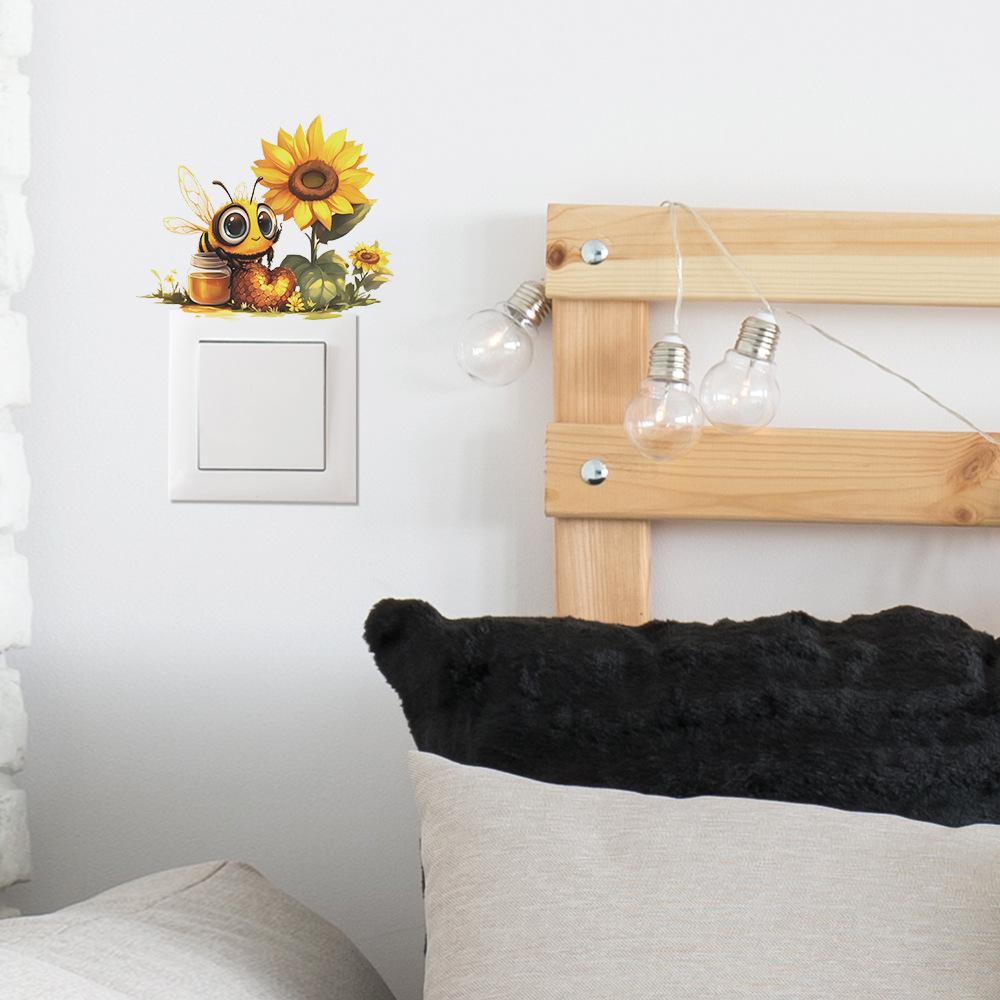 Cartoon Diligent Little Bee Bedroom Living Room Entrance Switch Pasted Home Beautification Wall Stickers