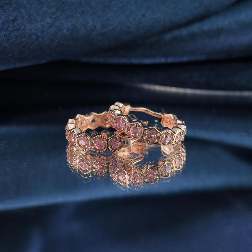 Unique Rose Gold Plated Silver 925 Jewelry Natural Tourmaline Hoop Earrings for Women Birthday Gift Party Wear