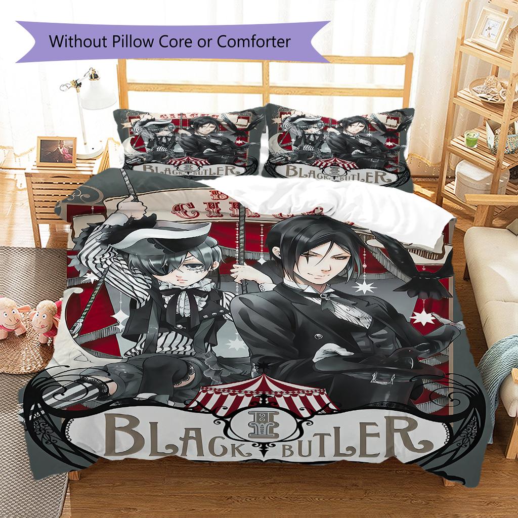 Black Butler Pattern Bedding,Quilt Set Quilt Cover Pillowcase Home Birthday Gift (1 * duvet cover + 2 * pillowcase, without core)