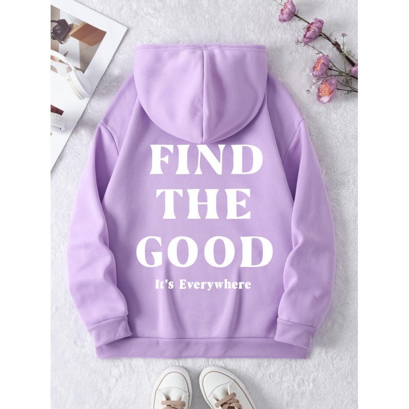 Women's Loose Hoodie with Letter Print and Kangaroo Pocket