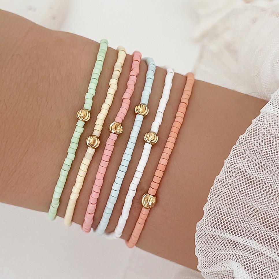 12-Piece Bohemian Rainbow Clay Fruit Bracelet Set: Strawberry, Watermelon, Grapefruit
