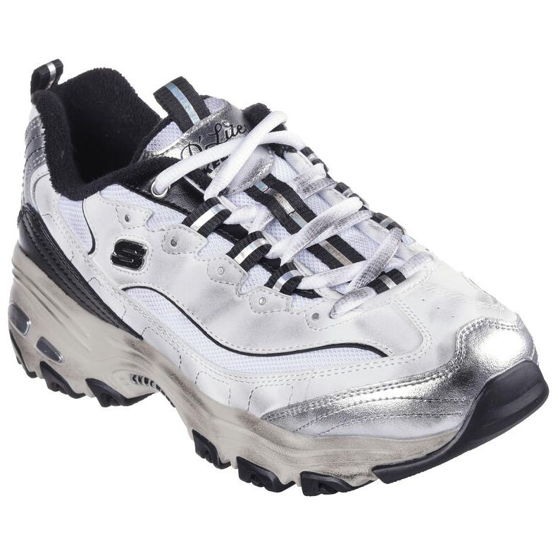 Skechers DLites 1.0 Pelle Comode Retro Ammortizzanti Resistenti Supporto Leggere Basse Scarpe da Papà Sneakers Donna Bianco Nero 150245-WBKS