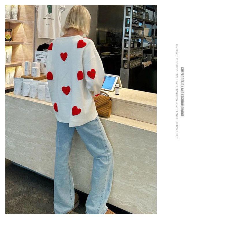 European Style Heart Embroidered Knit Pullover - Women's Round Neck, Long Sleeve, Loose Fit, Versatile Casual Top