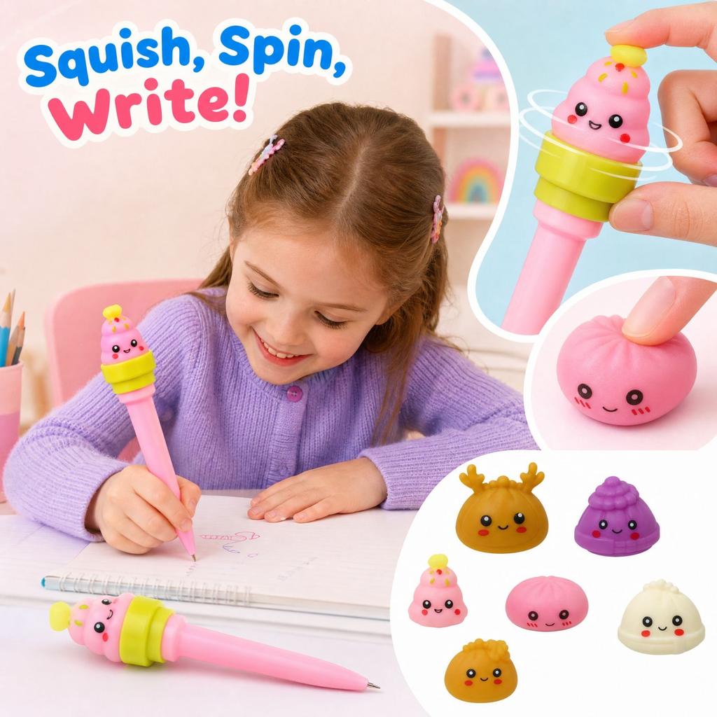 Rotating Pen Creative Toy Set with Christmas Bun Design, Gift Prop Combo