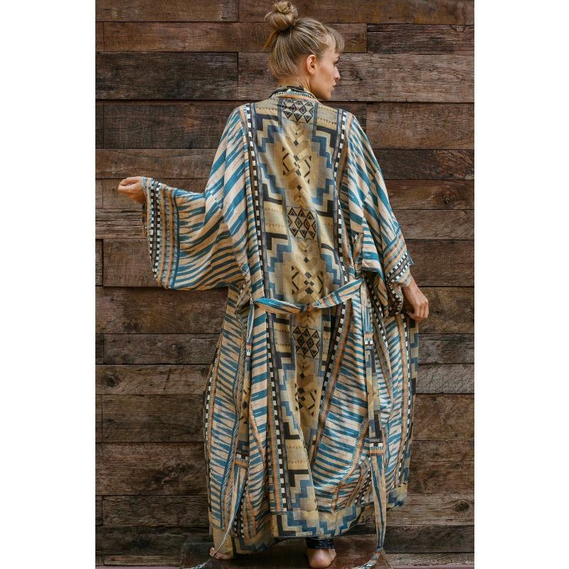 Cotton geometric print cardigan kimono beach sunscreen shirt bikini blouse with 1D135
