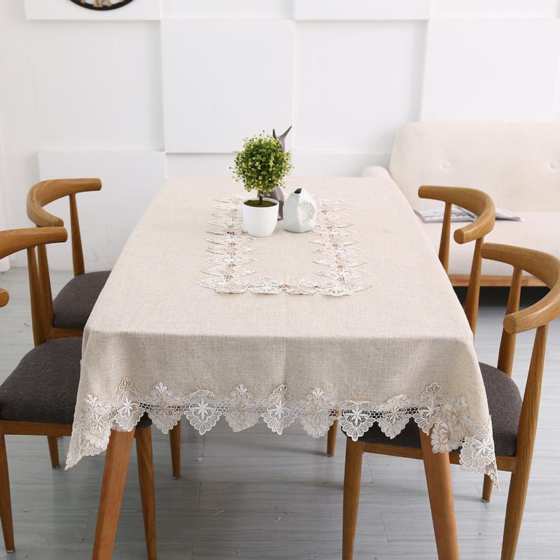 Chinese Style Cotton Linen Lace Tablecloth - Solid Color, Dustproof, Multipurpose Rectangular Cover