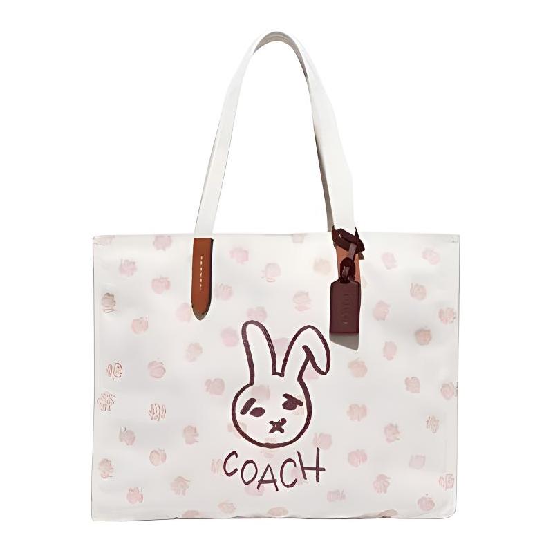 

COACH 42 snap button closure rabbit print recycled canvas and recycled leather shoulder bag large size women s white білий