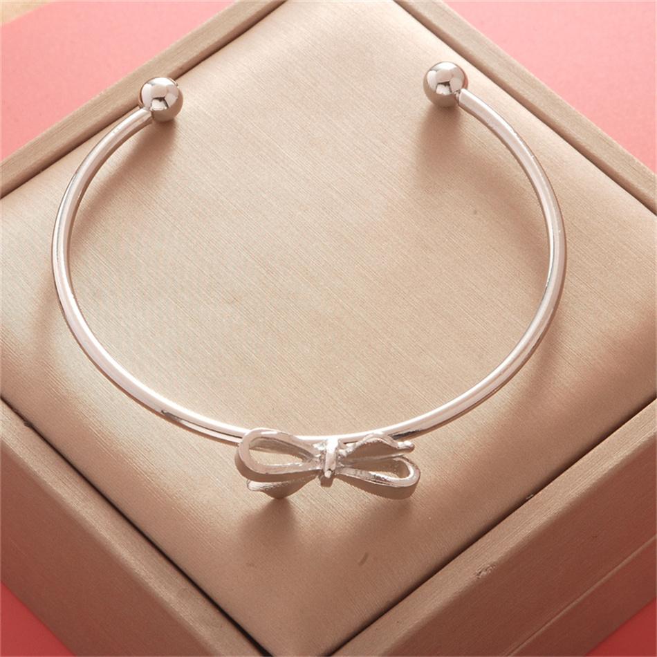 Metal Bowknot Open Cuff Bangles for Women Girl Jewelry Simple Exaggerated Geometric Pulseras Christmas Gift
