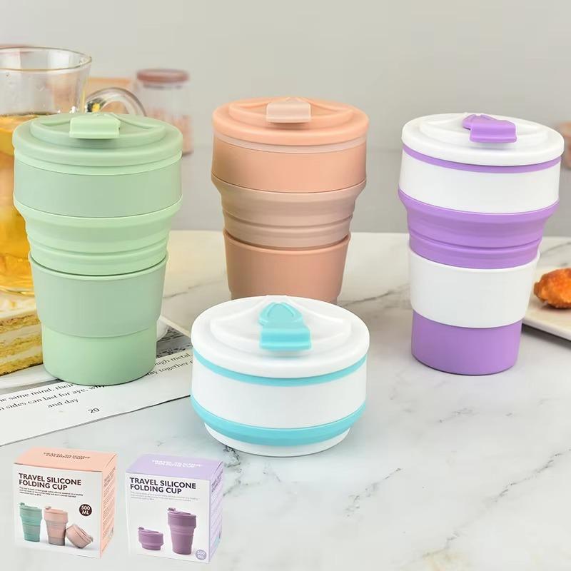 Reusable Portable Coffee Mug Heat Resistant Silicone Collapsible Travel Cup with Lid