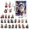 2025 Katze Weihnachten Adventskalender 24 Tage 2D Acryl Anhänger Countdown Kalender Niedliches Geschenk für Kinder Erwachsene Weihnachtsbaumschmuck