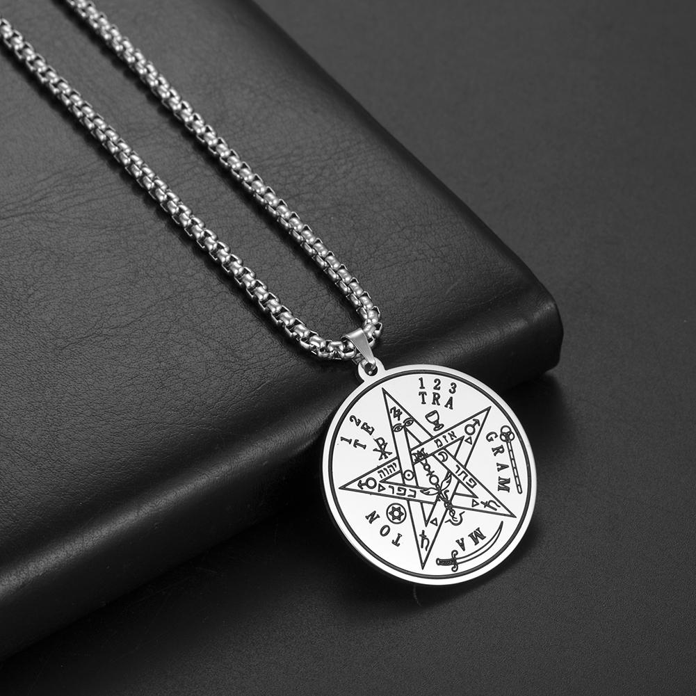 Dawapara Tetragrammaton Pentacle Necklace Magical Pentagram Protection Amulet Ancient Power Name of God Stainless Steel Jewelry