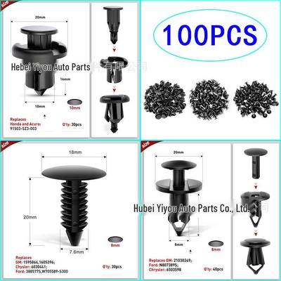100PCS Push-Type Car Retainer Clips (7/8/10mm) for GM, Ford, Chrysler
