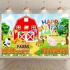 Bauernhaus-Tier-Holzzaun im Cartoon-Stil - Geburtstagsparty-Zubehör - Polyesterstoff-Fotohintergrund und Party-Banner