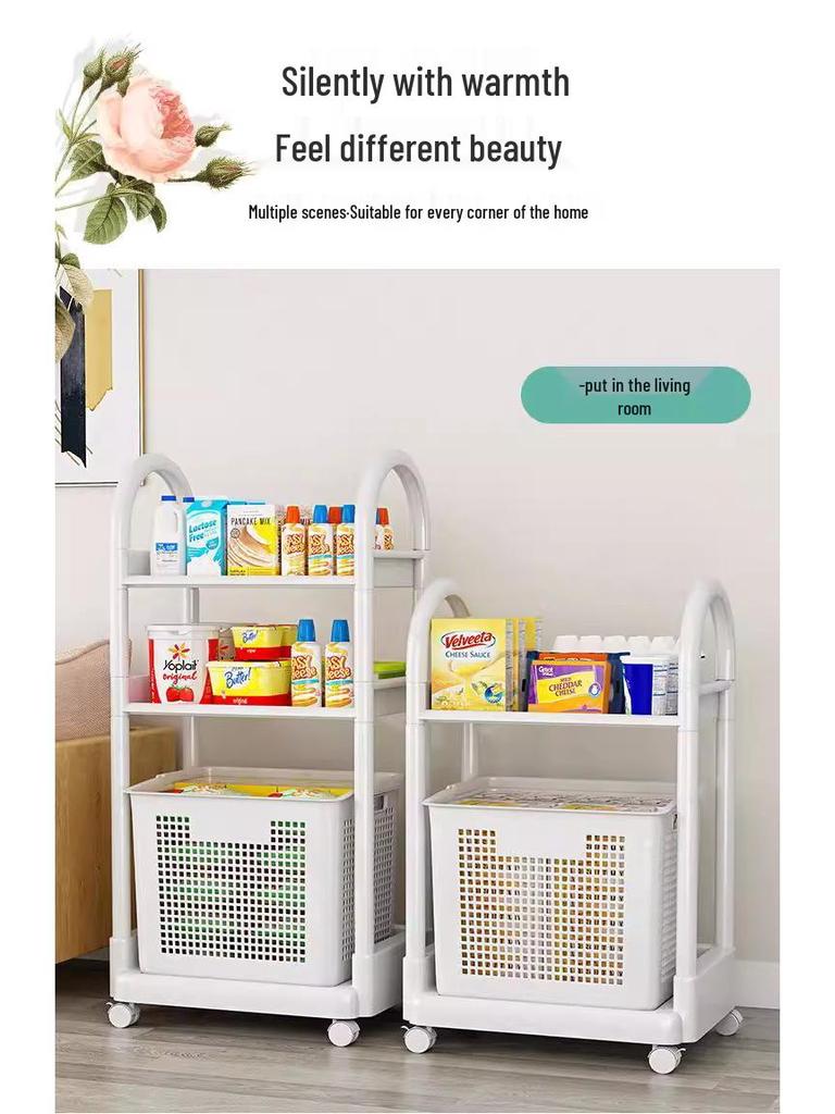 Movable Bathroom Storage Rack with Baskets and Handrails