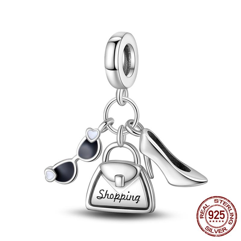 100% Copper Lipstick High Heels Bag Charms Fit Original Bracelet Jewelry Making For Women Gift