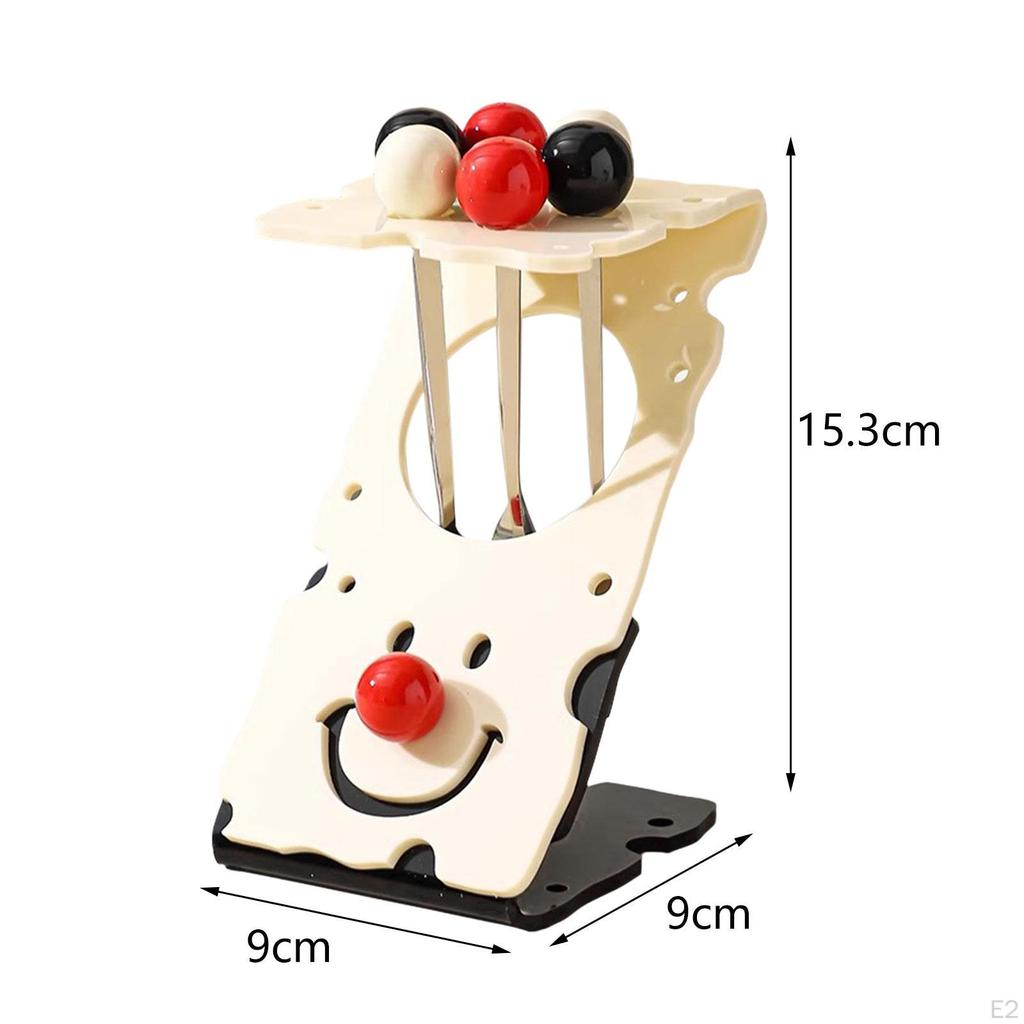 6Pcs Novelty Fruit Fork with Holder, Unique, Stainless Steel Cake Dessert Picks for Picnics,