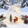 Decorative Shelf Figurine Holder Clear Acrylic House Ornament, DIY Fillable Christmas with Light, Lighted Table Centerpiece Rechargeable for